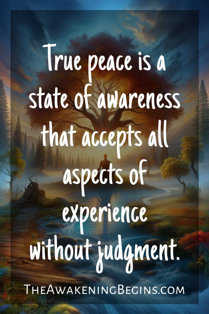 True peace is a state of awareness that accepts all aspects of experience without judgment.