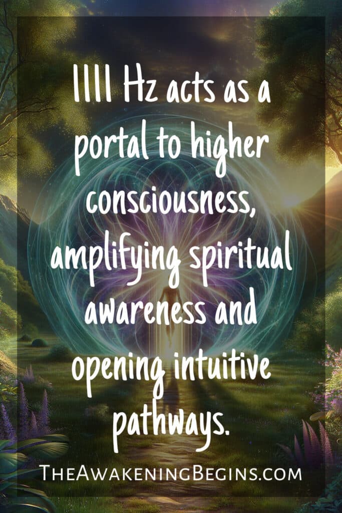 1111 Hz acts as a portal to higher consciousness, amplifying spiritual awareness and opening intuitive pathways.