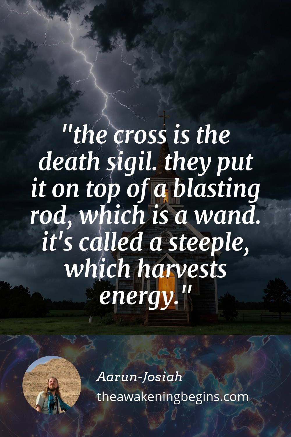 Pinterest Image the cross is the death sigil. they put it on top of a blasting rod, which is a wand. it's called a steeple, which harvests energy.