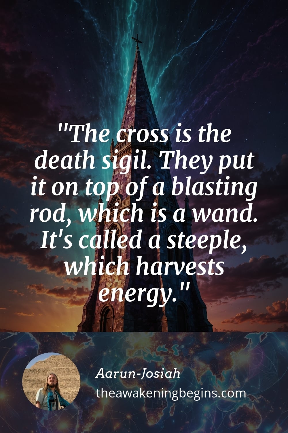 Pinterest Image The cross is the death sigil. They put it on top of a blasting rod, which is a wand. It's called a steeple, which harvests energy.