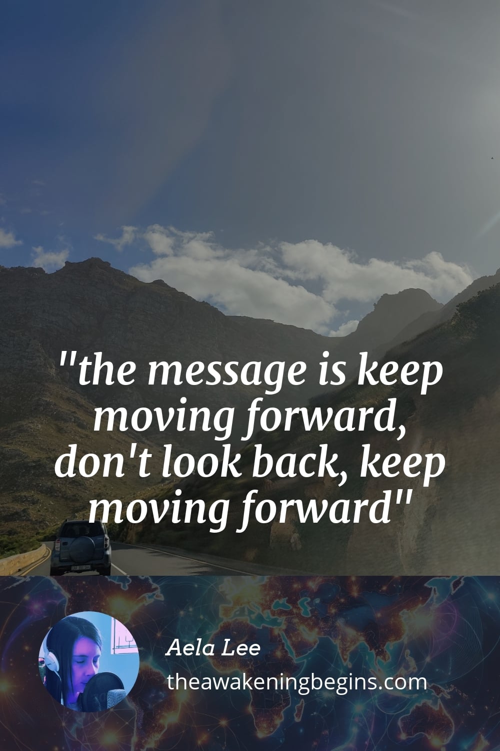 Pinterest Image the message is keep moving forward, don't look back, keep moving forward
