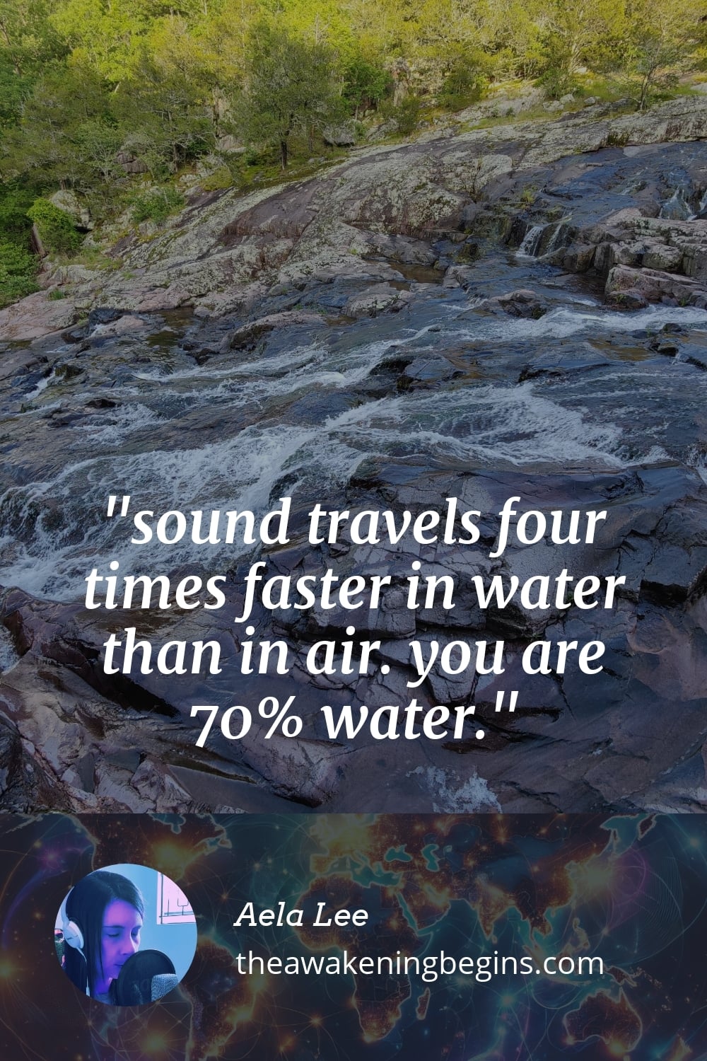 Pinterst Image sound travels four times faster in water than in air. you are 70% water.